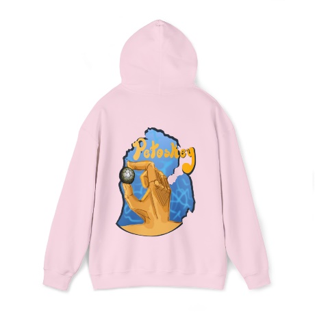 A pink hoodie with a hand on itDescription automatically generated