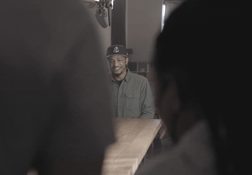 Gif of behind the scenes footage on-set with Black & Brown In The Middle. 