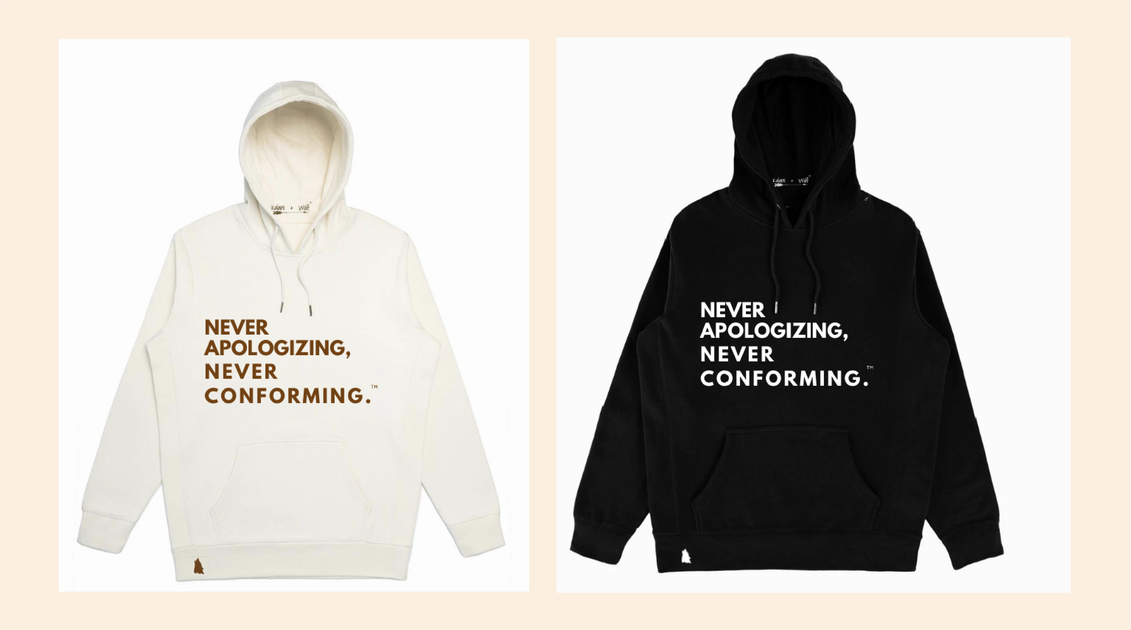 kalani and wolf never apologizing never conforming hoodies in natural and black supima cotton ifundwomen crowdfunding campaign