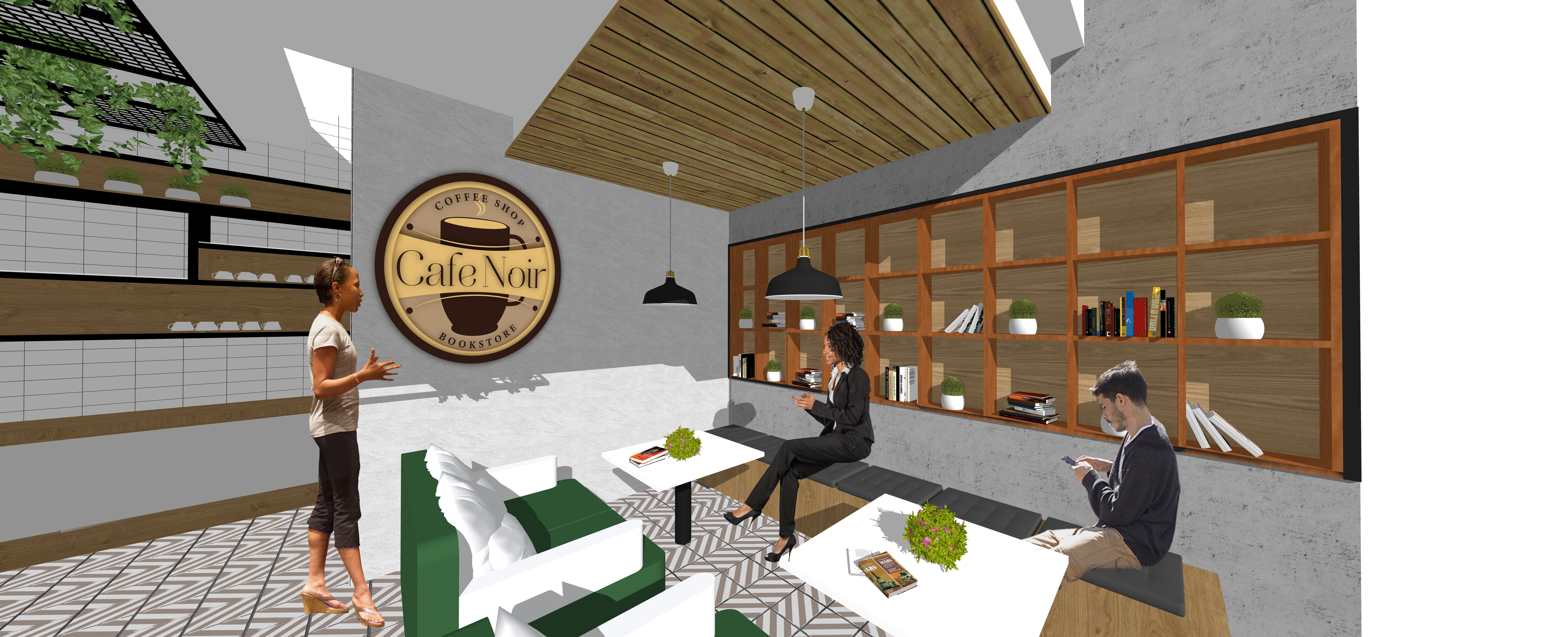 Cafe Noir open space concept modern design coffee shop bookstore 