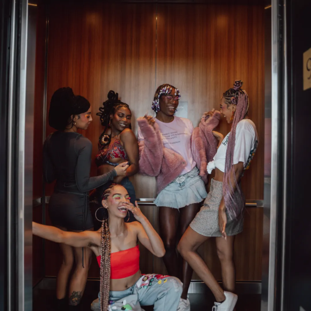 Laughing in an elevator