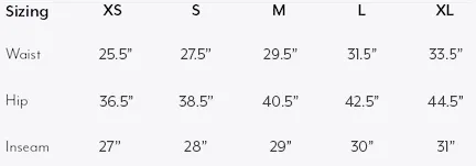 Sizing Chart for Yogo Pants / Leggins