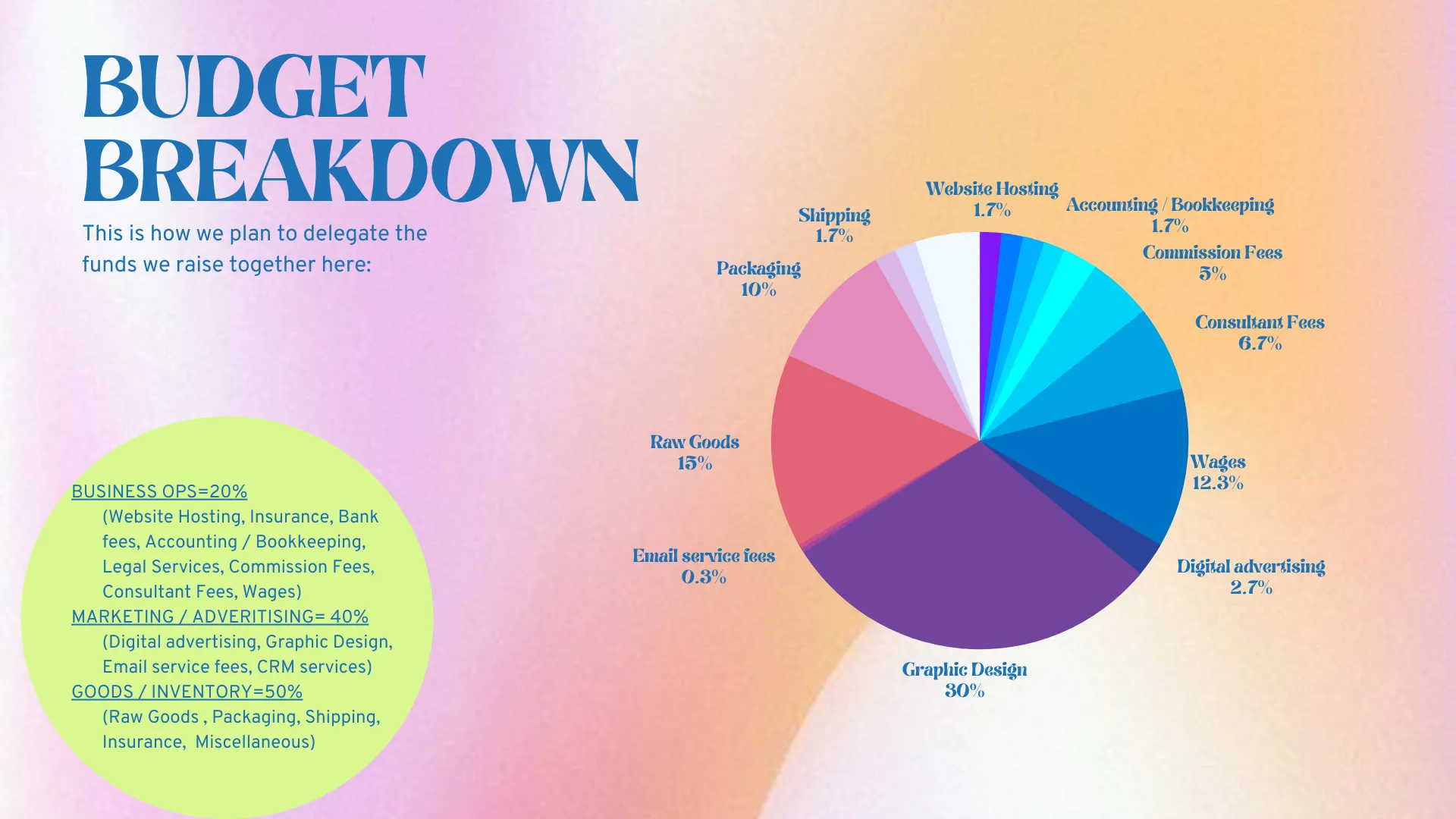 Budget Breakdown: This is how we plan to delegate the funds we raise together here: