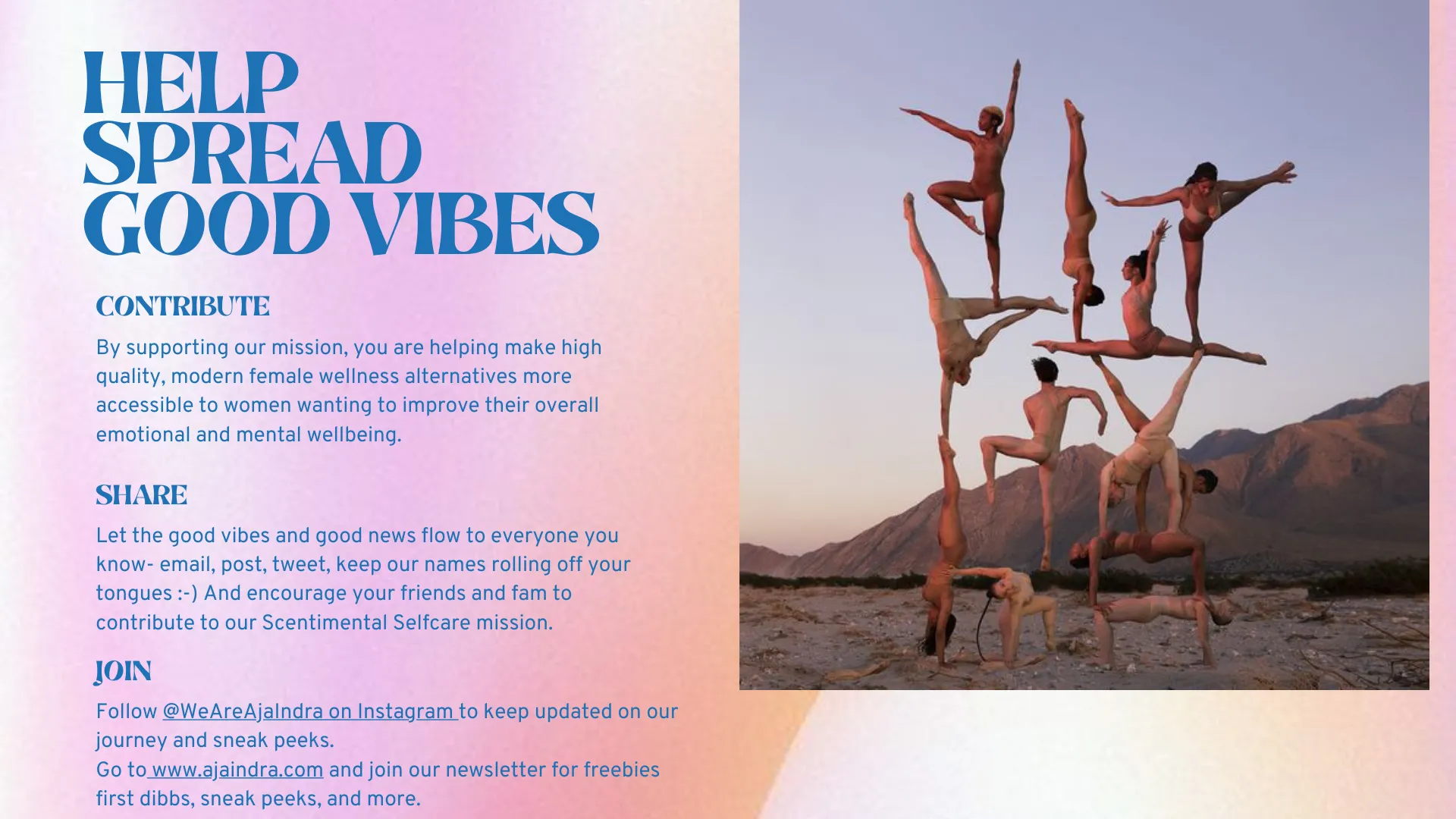 Help Spread Good vibes: By supporting our mission, you are helping make high quality, modern female wellness alternatives more accessible to women wanting to improve their overall emotional and mental wellbeing.