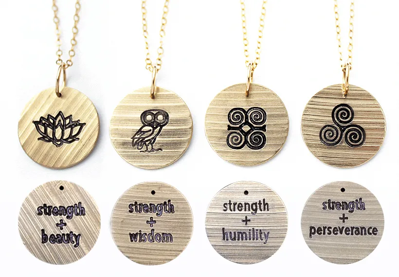 Cymbal of Strength pendants, front and back