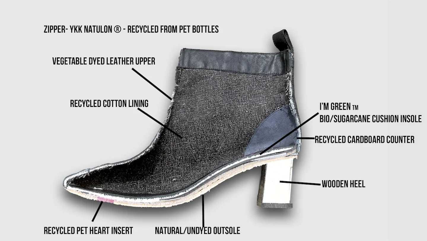broadway boot, biodegradable boot, recyclable boot, chromium-free leather, brasken, pet bottles, rubber tree, reforestation, recycled